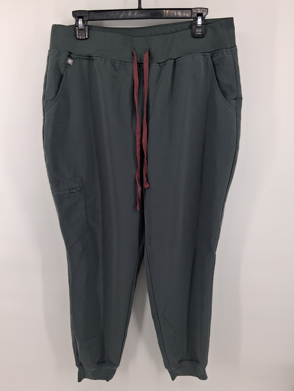 Figs Womens Grey Drawstring Joggers with Red Tie